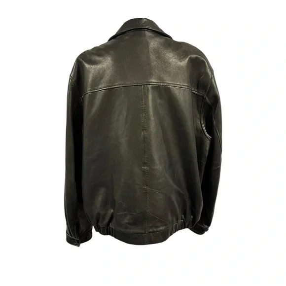 Chaps Vintage Men's Dark Brown Leather Bomber Jacket Fall Winter